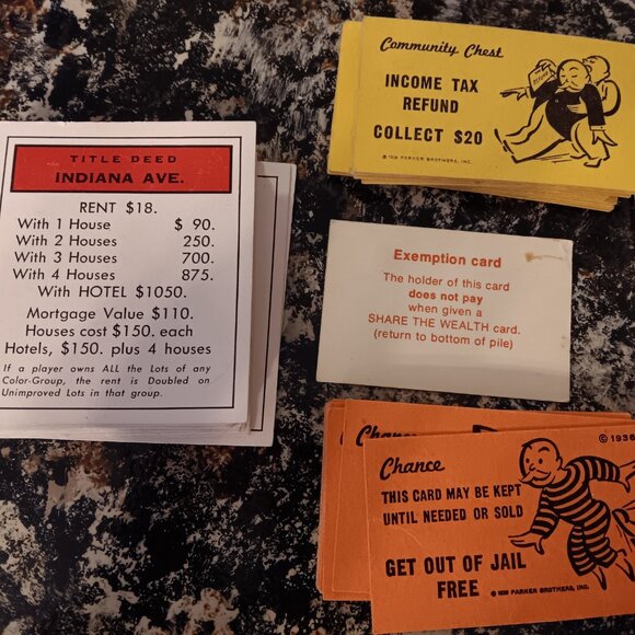 Vintage 1960's Monopoly Game Pieces, Cards, houses, and money - Picture 4 of 5